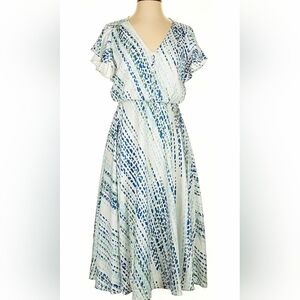 Maison Tara Blue & White Flutter‎ Sleeve Formal Design Dress Macy's Size 6 NWOT